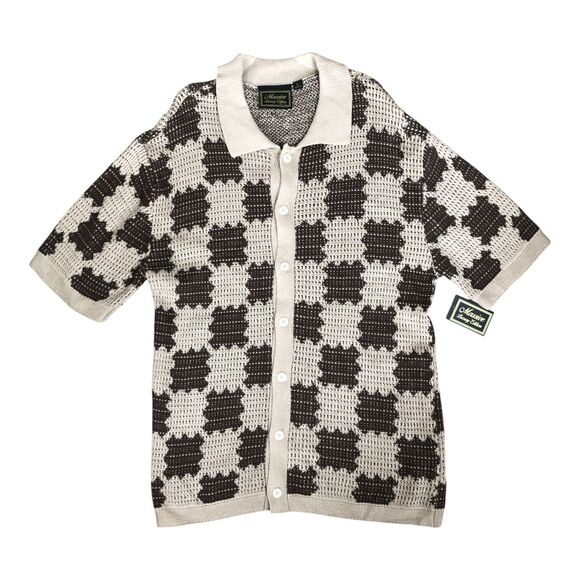 Massive Luxury Edition NWT Brown & Beige Knit Modern Button Up Casual Shirt Sz L - Picture 2 of 12